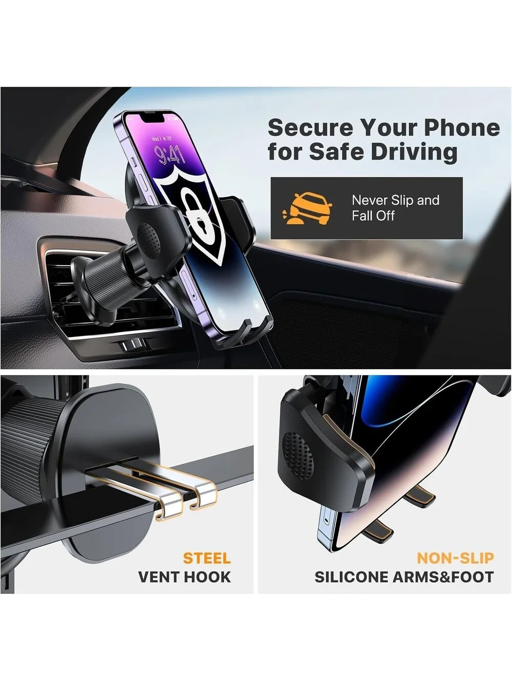 Miracase Phone Holders for Your Car with Metal Hook Clip Air Vent Cell Phone St